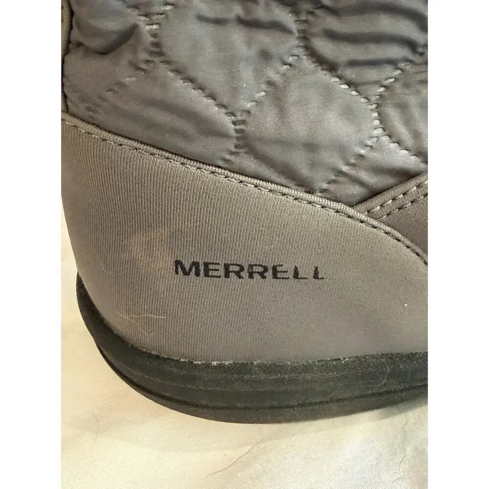 MERRELL Winter Boots Women’s 8 Encore Kassie Gray Zipper Lined Quilted Pattern